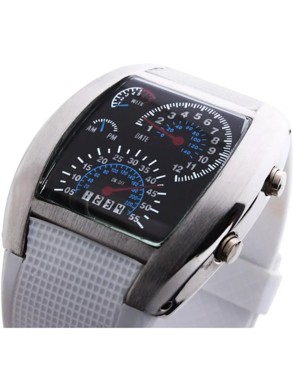 Men's White Analog Quartz Silicone Triangle Dial Iron Cobra LED Digital Watch